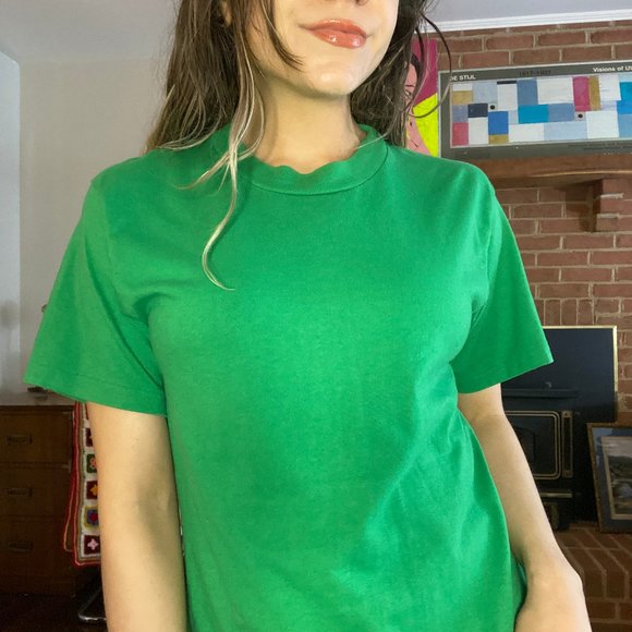 Vintage 90s Single Stitch ONEITA Blank Kelly Tee Slim Fit Unisex Solid P… - Picture 4 of 13